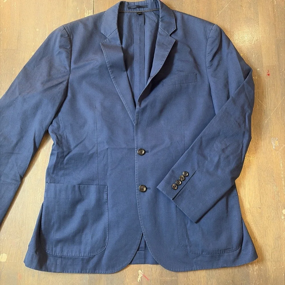 J Crew Ludlow Blazer 40 Short Mens Larusmiani Cotton Solid Blue Preppy
